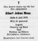 Albert Johan Moss - Dødsnotis