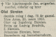 Dødsnotis for Olai Skreien (Bergens Tidende: 23. mars 1953)