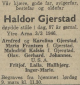 Haldor O. Gjerstad - Dødsnotis