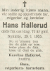 Hans Martin Hallerud - Dødsnotis