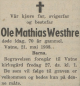 Ole Mathias Westhre - Dødsnotis